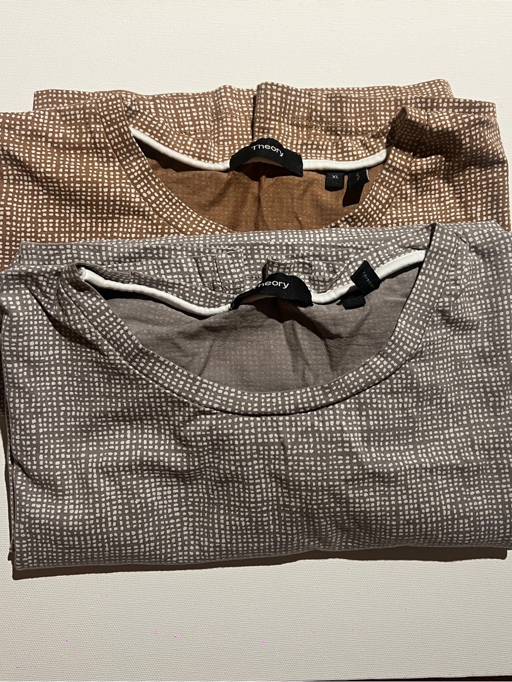 Theory Short Sleeve Crew Neck Tee - Brown and Gray Dot Print